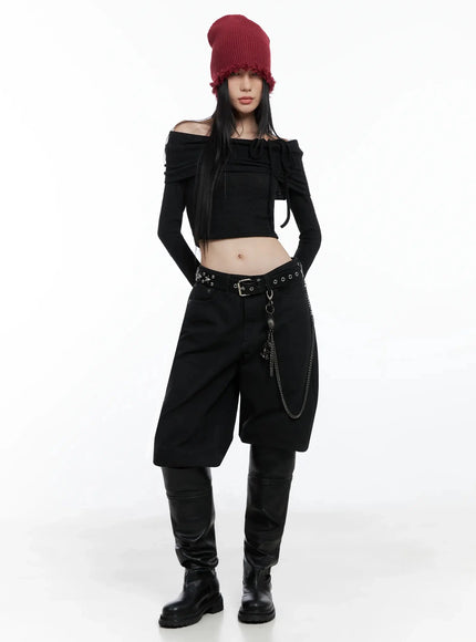 ribbon-off-shoulder-knit-top-is525 / Black