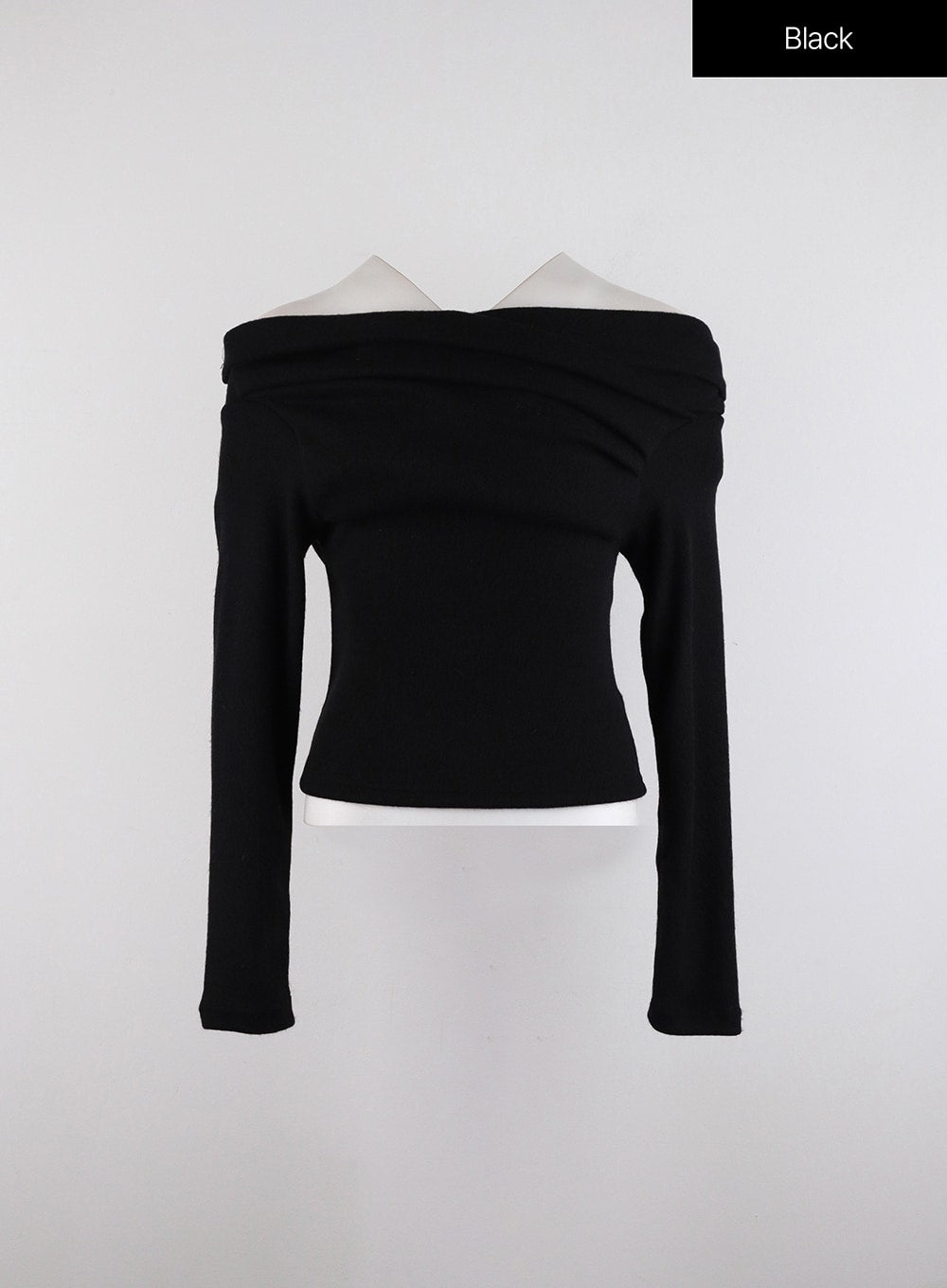 Semi Rib Knit Twist Off-Shoulder Shearling Top ID315