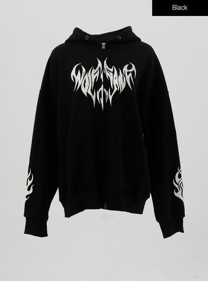 grunge-graphic-zip-up-hoodie-is322 / Black