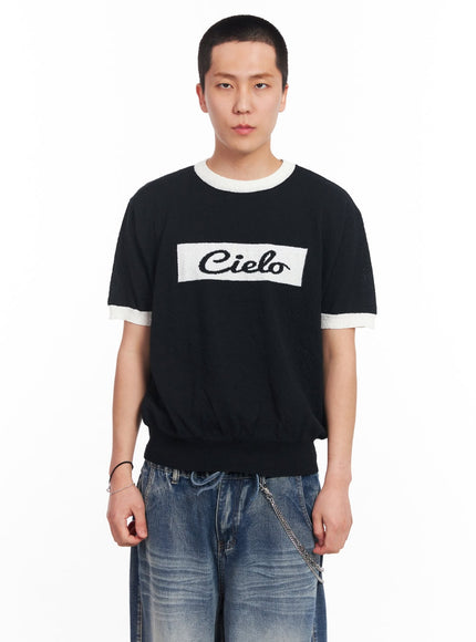 men-s-contrast-knit-t-shirt-iu503 / Black