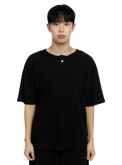 mens-textured-henley-t-shirt-ig520 / Black
