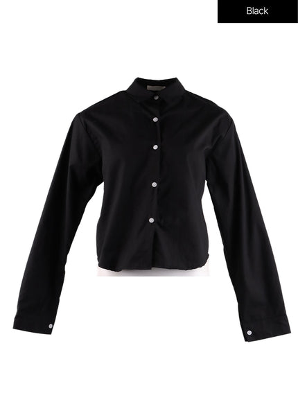 solid-button-crop-long-sleeve-if408 / Black