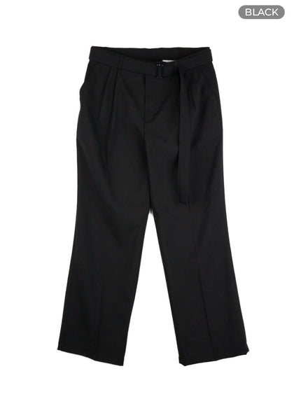 mens-buckle-waist-wide-fit-pants-il412 / Black