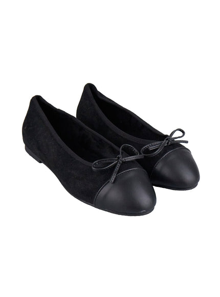 faux-leather-ribbon-flats-ij510 / Black