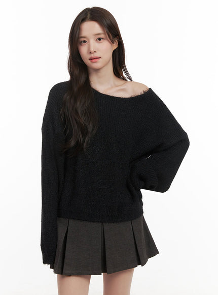 cozy-boat-neck-oversized-sweater-ij510 / Black