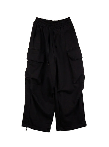 warm-wide-leg-cargo-sweatpants-id431 / Black