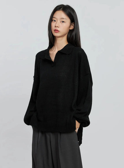 oversized-collar-knit-top-in507 / Black