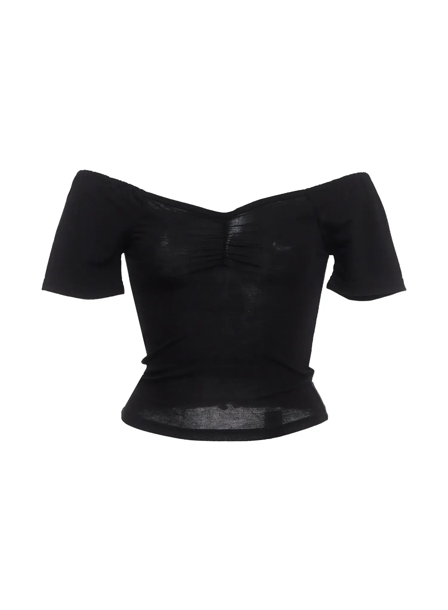 off-shoulder-shirred-tee-ic503 / Black