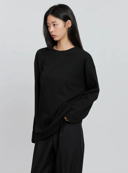 casual-long-sleeve-oversized-tee-in507 / Black