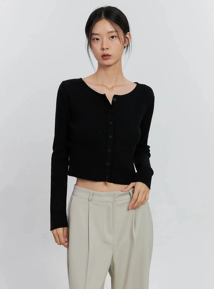 ribbed-button-up-cardigan-is516 / Black