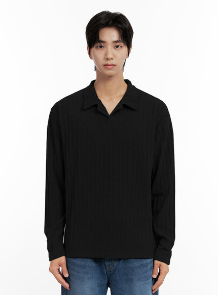 mens-long-sleeve-collar-sweater-in411 / Black