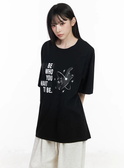 meow-graphic-oversized-tee-iu509 / Black