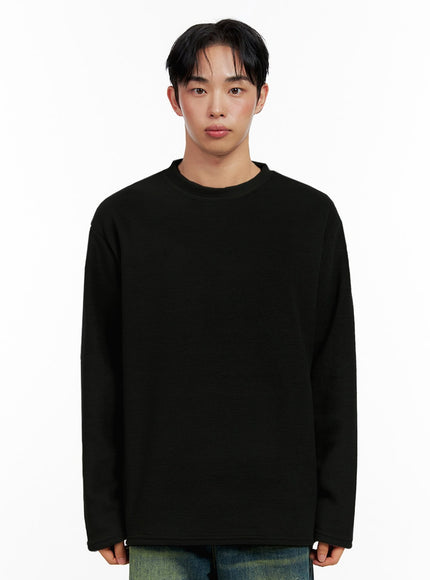 mens-fleece-long-sleeve-t-shirt-in426 / Black