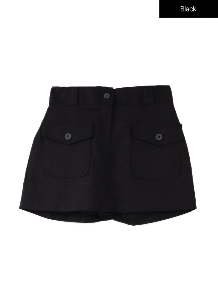 pocket-cotton-mini-skirt-if408 / Black