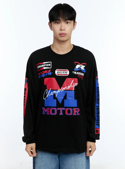 mens-racing-graphic-long-sleeve-t-shirt-ig515 / Black