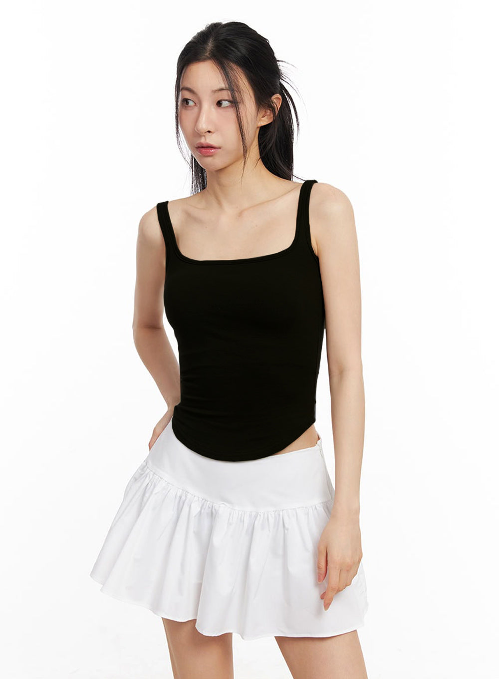 cotton-square-neck-tank-top-iu504 / Black