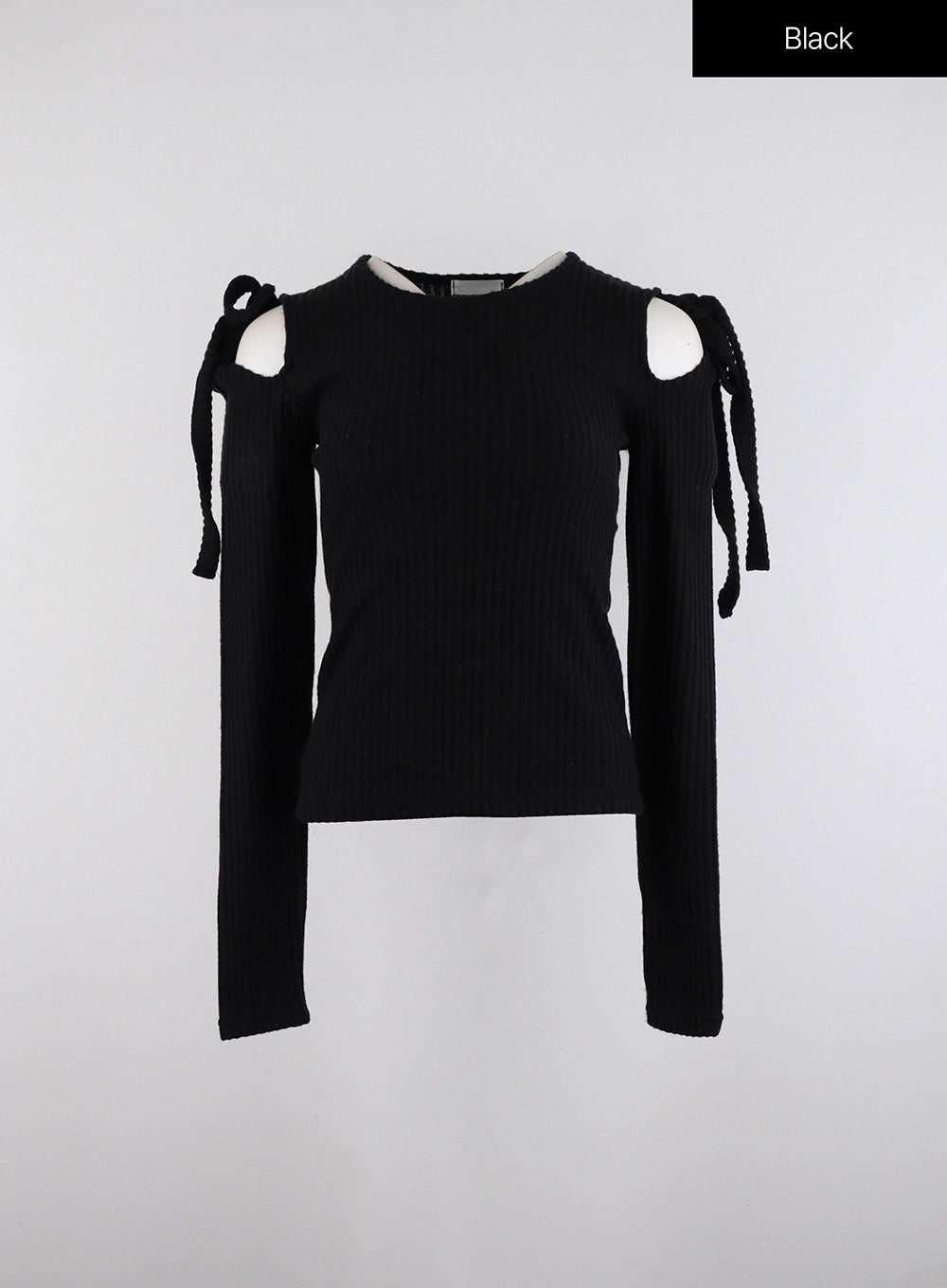 ribbon-cut-out-shoulder-sweater-id315 / Black