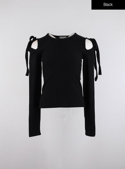 ribbon-cut-out-shoulder-sweater-id315 / Black