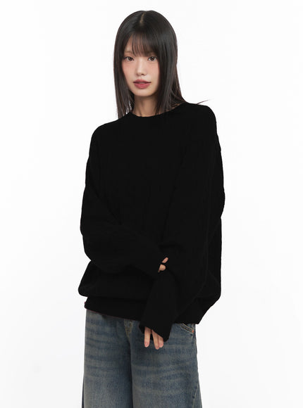 oversized-cable-knit-sweater-in503 / Black