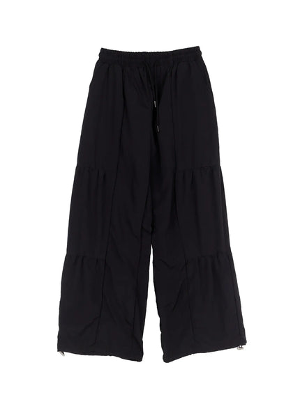 mens-line-stitch-parachute-pants-is510 / Black