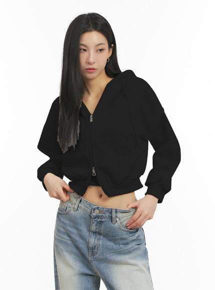 oversized-zip-up-hoodie-ij503 / Black