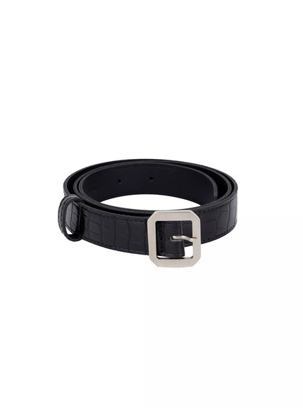 square-buckle-textured-belt-ij509 / Black