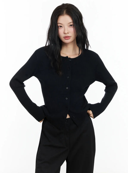basic-slim-round-neck-cardigan-im524 / Black