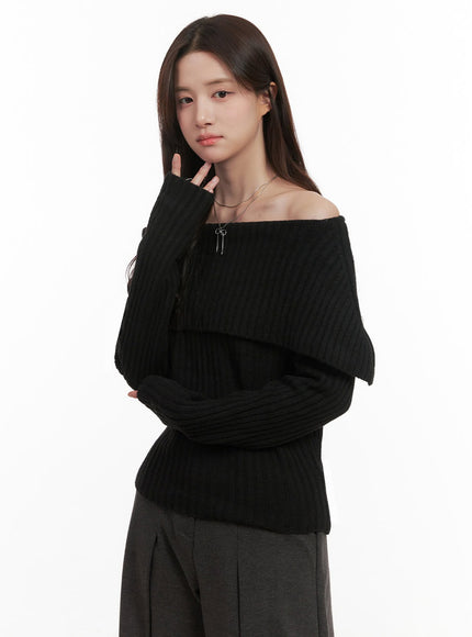 elegant-off-shoulder-sweater-ij510 / Black