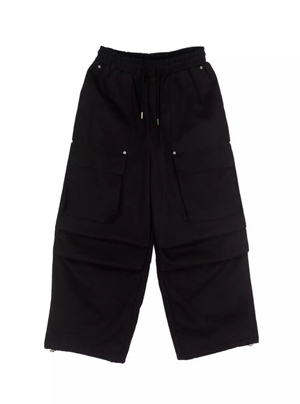 wide-leg-cargo-pants-f516 / Black