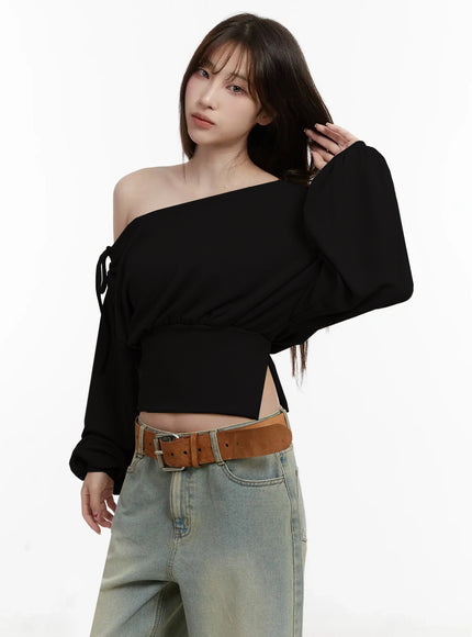 off-shoulder-knit-sweatshirt-ij521 / Black