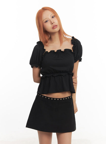 frill-off-shoulder-crop-blouse-top-ia517 / Black