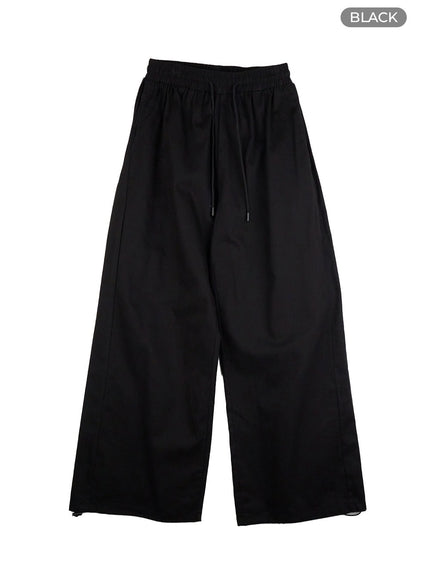 cotton-banded-wide-fit-pants-is427 / Black