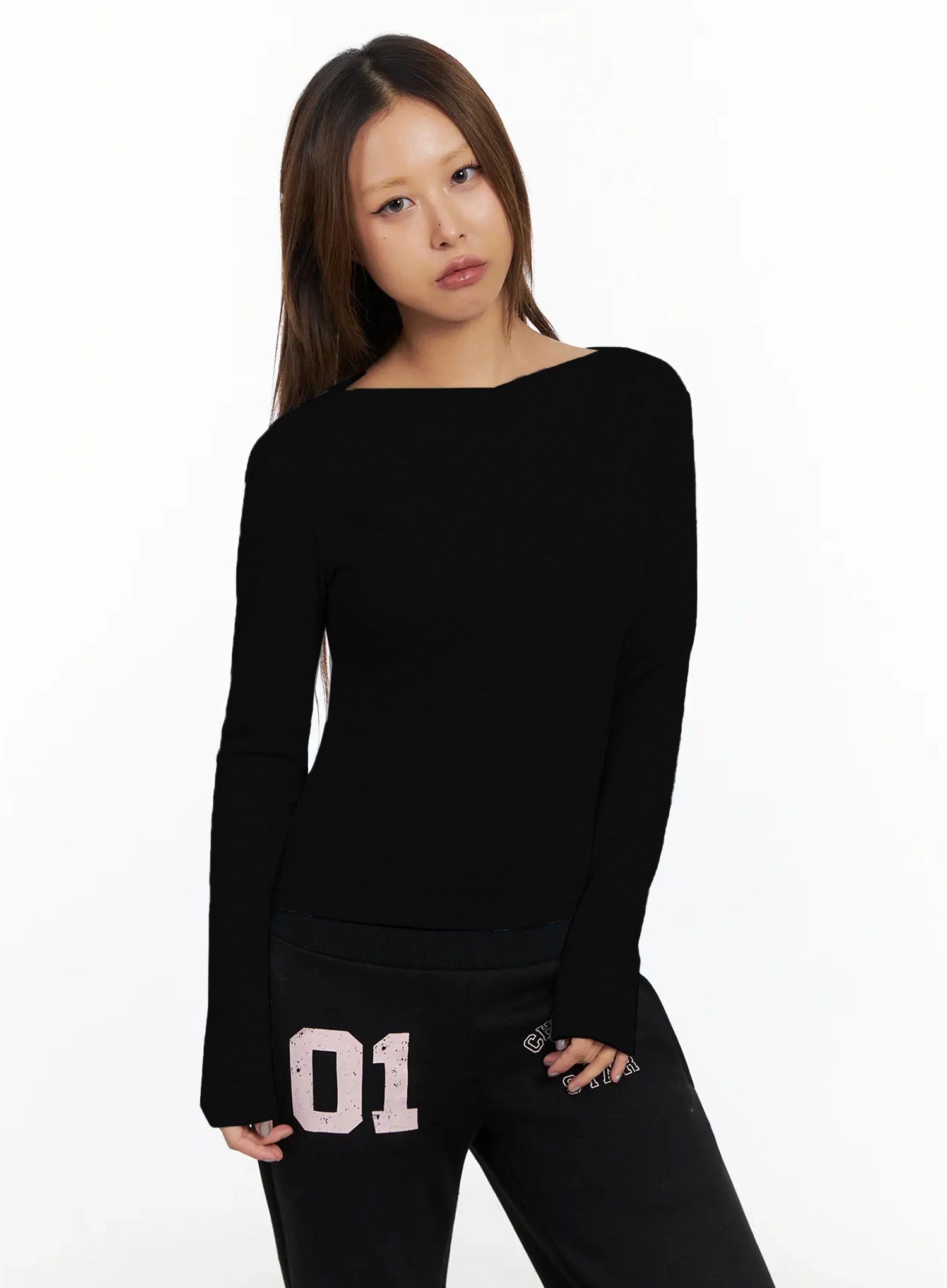 shirred-boat-neck-top-in528 / Black