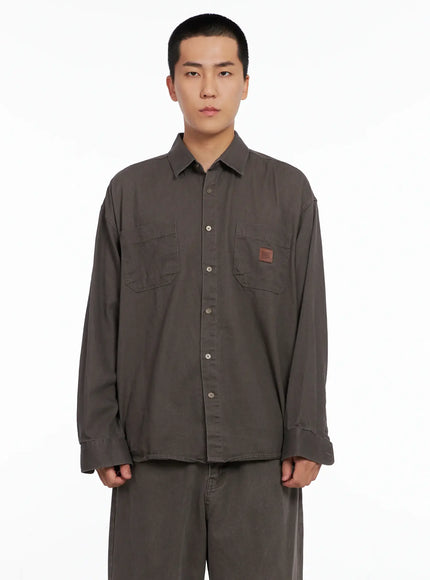 mens-cozy-cotton-button-up-shirt-ig529 / Brown