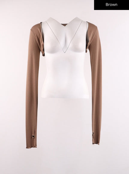 collarless-long-sleeve-shrug-ij430 / Brown