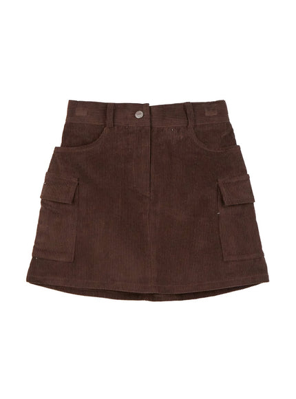 corduroy-cargo-mini-skirt-ij510 / Brown