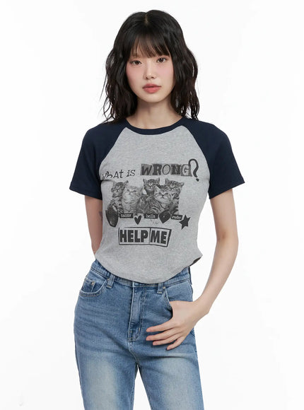 cat-graphic-raglan-tee-il531 / Dark blue