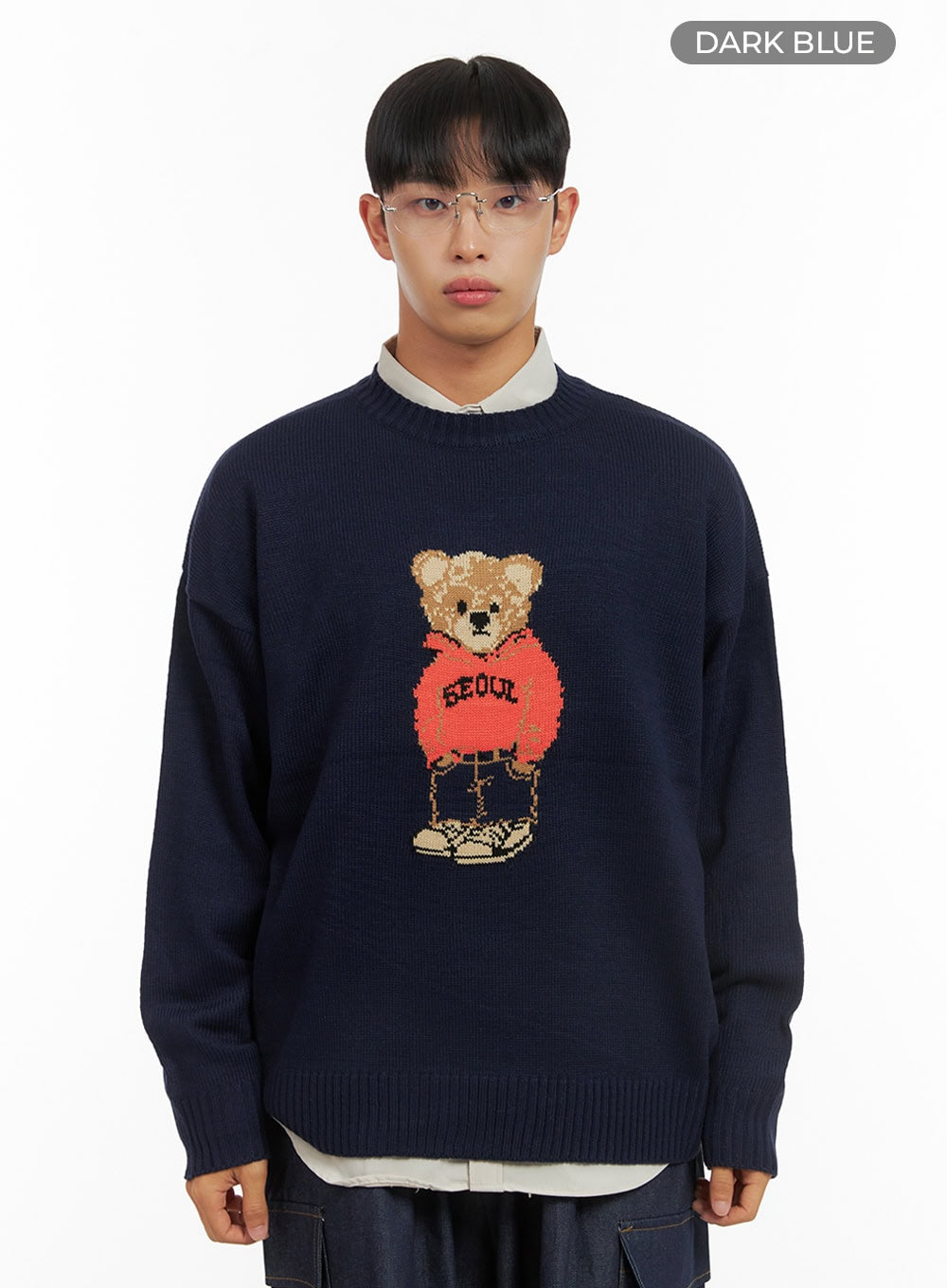 mens-loose-fit-printed-knit-sweater-is419 / Dark blue