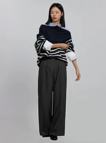 shoulder-cutout-striped-knit-sweater-id504 / Dark blue