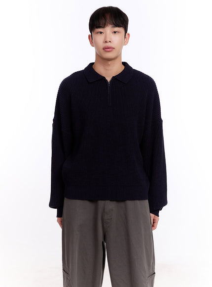 mens-ribbed-half-zip-sweater-im512 / Dark blue