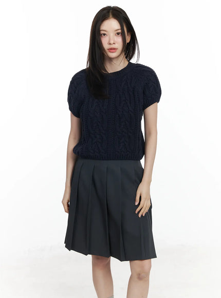 cable-knit-short-sleeve-top-if524 / Dark blue