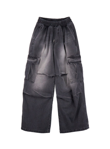 mens-wide-fit-denim-cargo-jeans-id427 / Dark gray