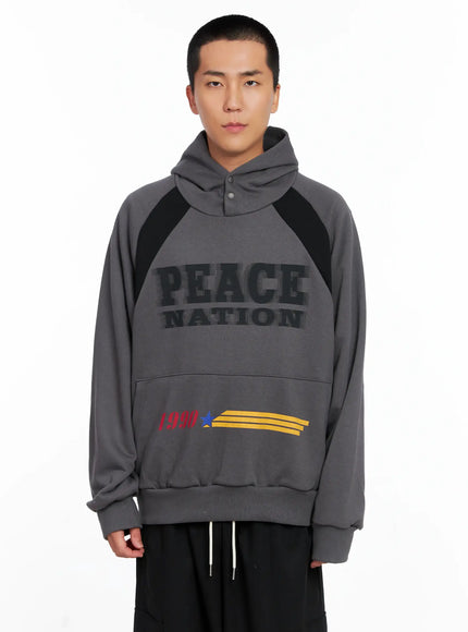 mens-raglan-graphic-high-neck-hoodie-is510 / Dark gray