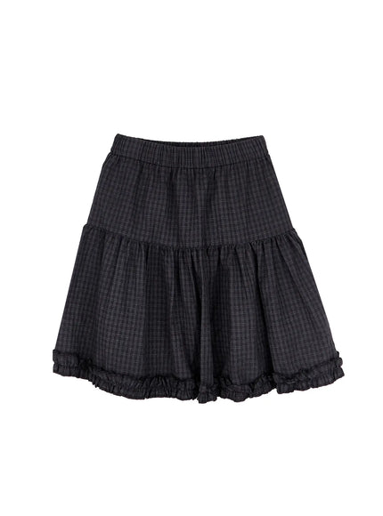 gingham-frill-midi-skirt-ia523 / Dark gray