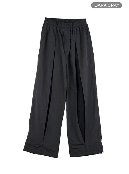 mens-banded-mixed-color-nylon-wide-pants-is413 / Dark gray