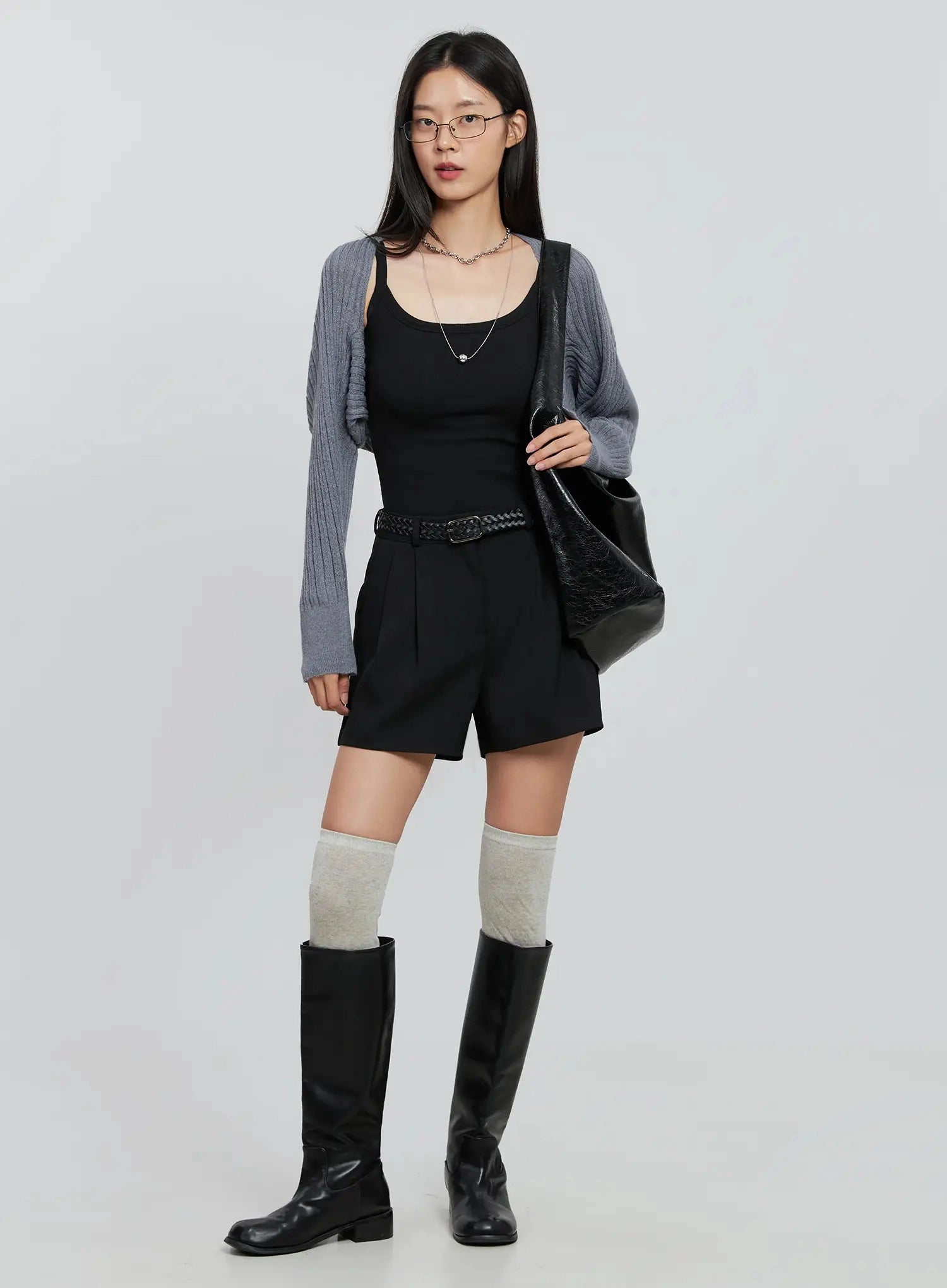 ribbed-knit-bolero-in507 / Dark gray