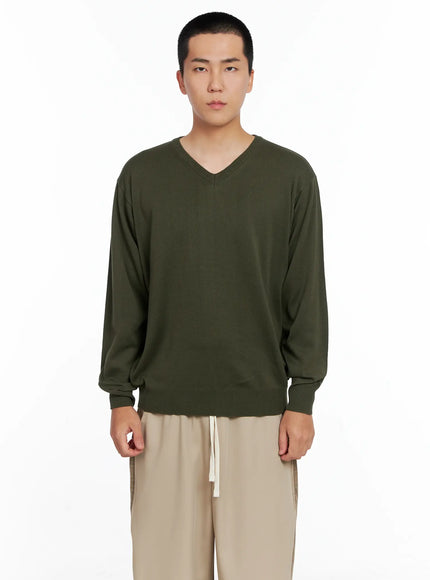 mens-v-neck-knit-pullover-ig529 / Dark green