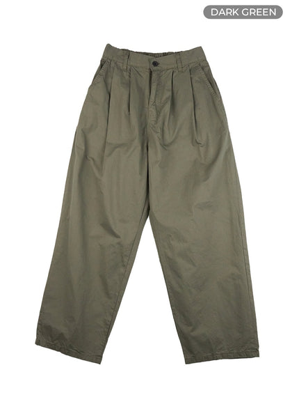 mens-pintuck-wide-fit-cotton-pants-ig402 / Dark green
