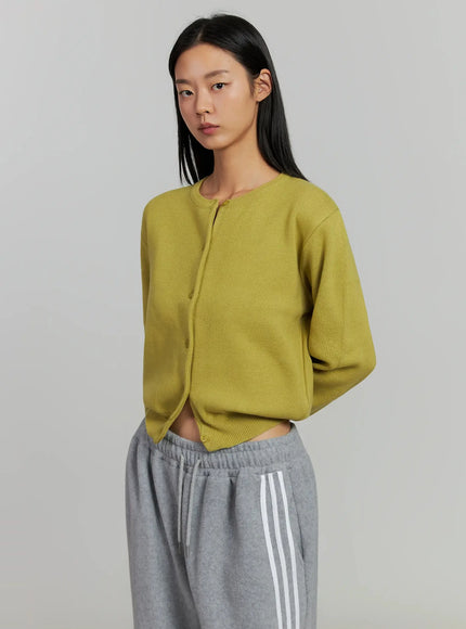 round-neck-knit-cardigan-ij505 / Dark green