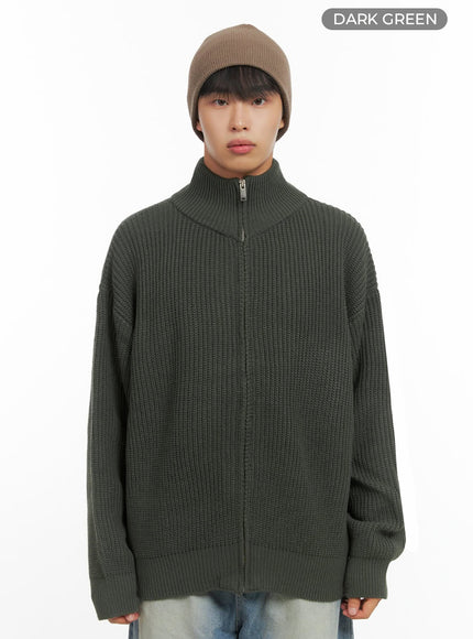 mens-turtle-neck-cable-zip-up-knit-io420 / Dark green